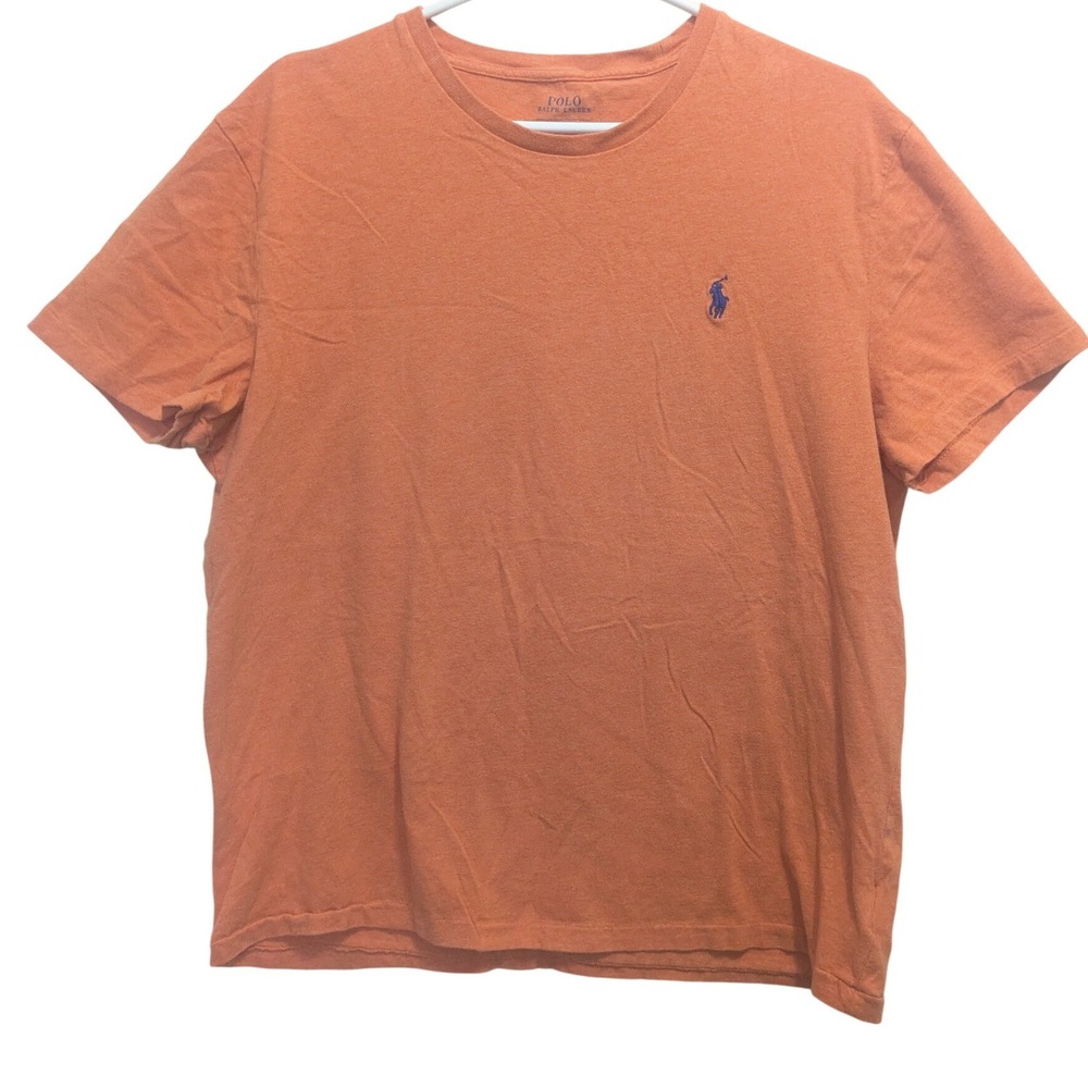 Polo Ralph Lauren Orange Crew Neck T Shirt‎ Embroidered Pony Logo Size L